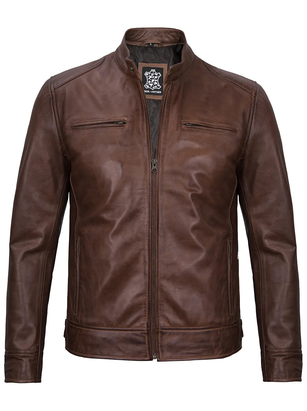 Cognac Brown Leather Jacket for Men - Stylish Cafe Racer Design 2
