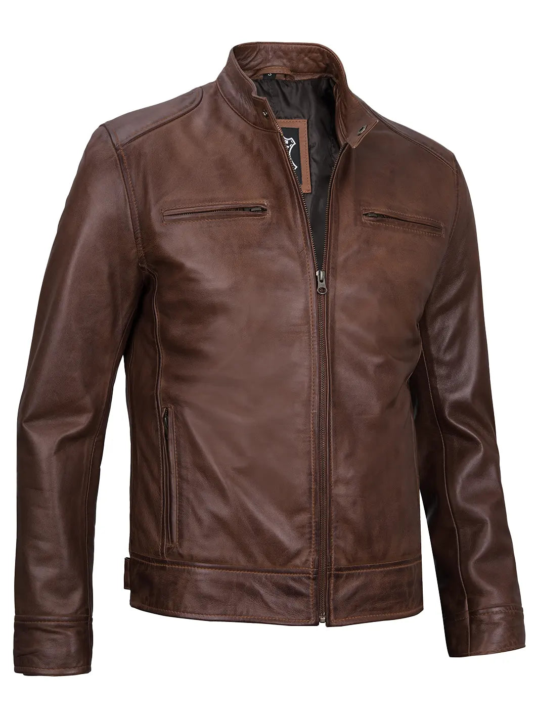 Cognac Brown Leather Jacket for Men - Stylish Cafe Racer Design 3