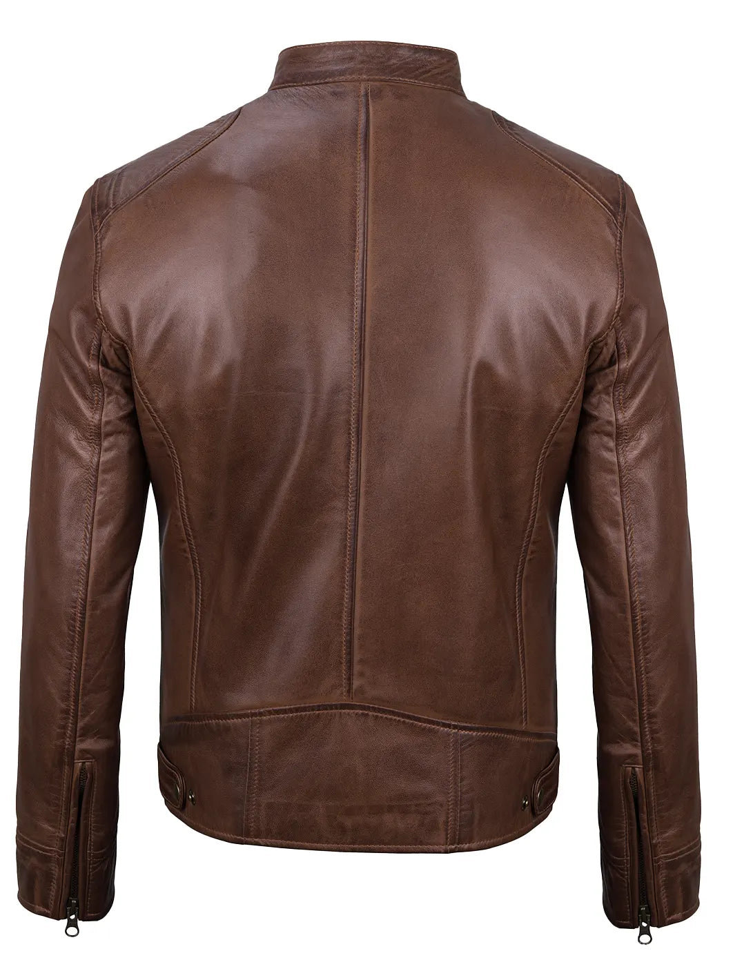 Cognac Brown Leather Jacket for Men - Stylish Cafe Racer Design 4