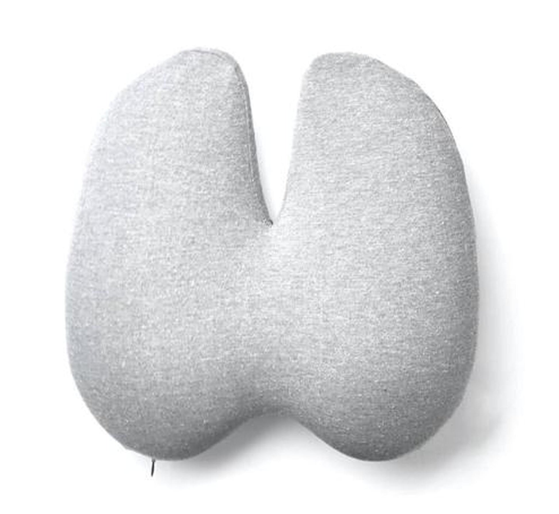 Light gray ergonomic back support cushion with a split design for enhanced comfort.