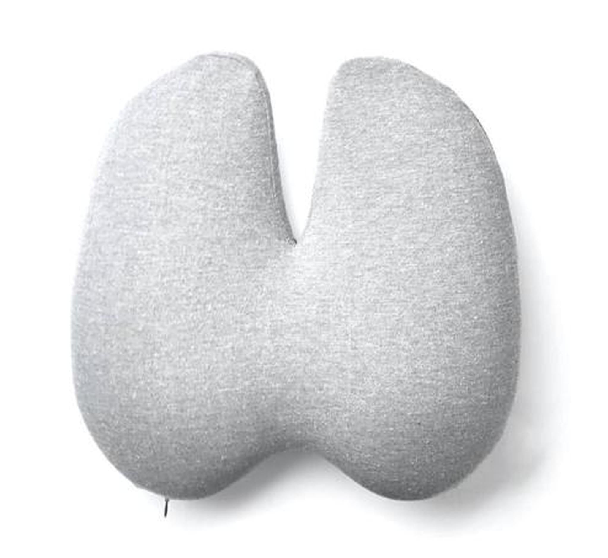 Light gray ergonomic back support cushion with a split design for enhanced comfort.
