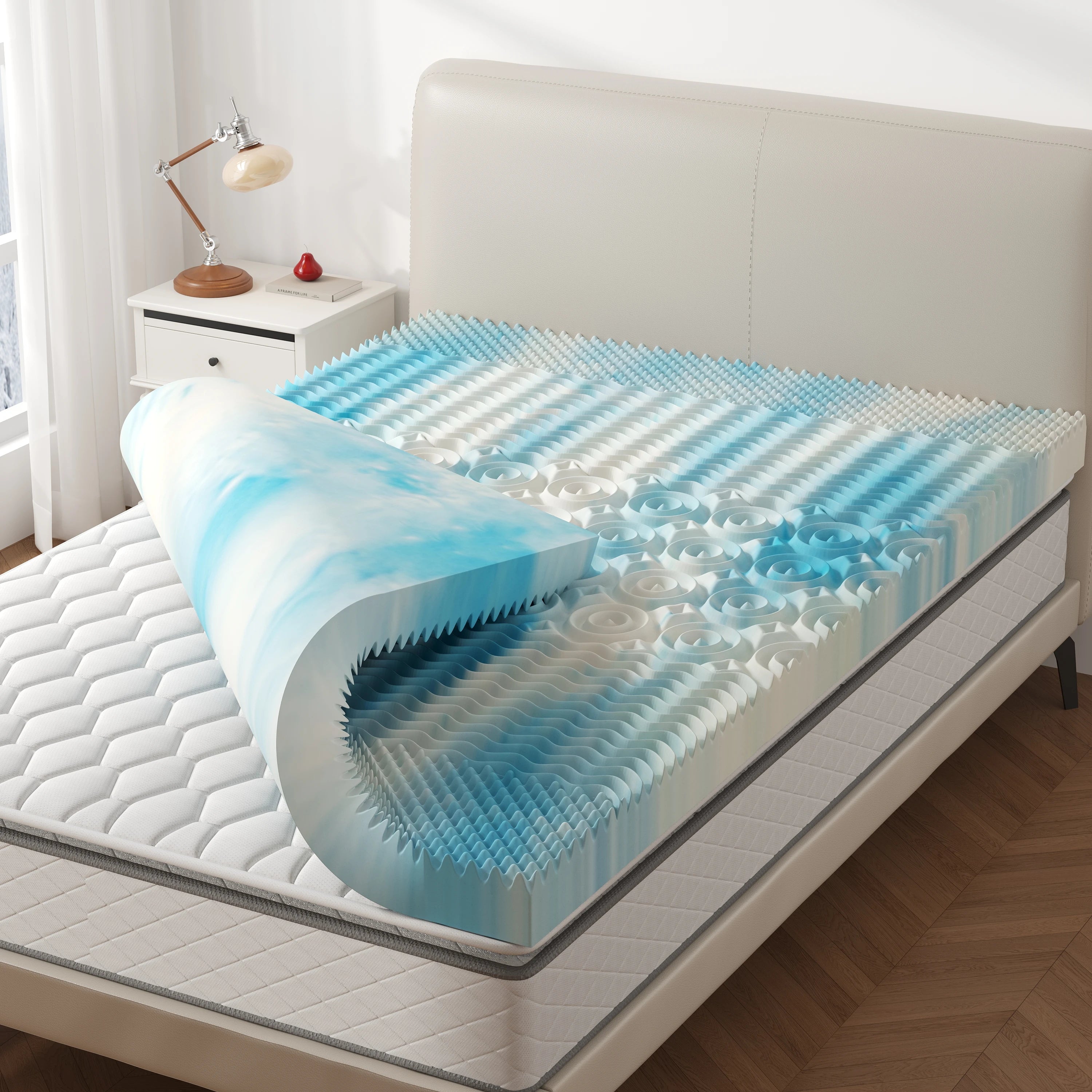 5-Zone Reversible Cooling Gel Memory Foam Mattress Topper