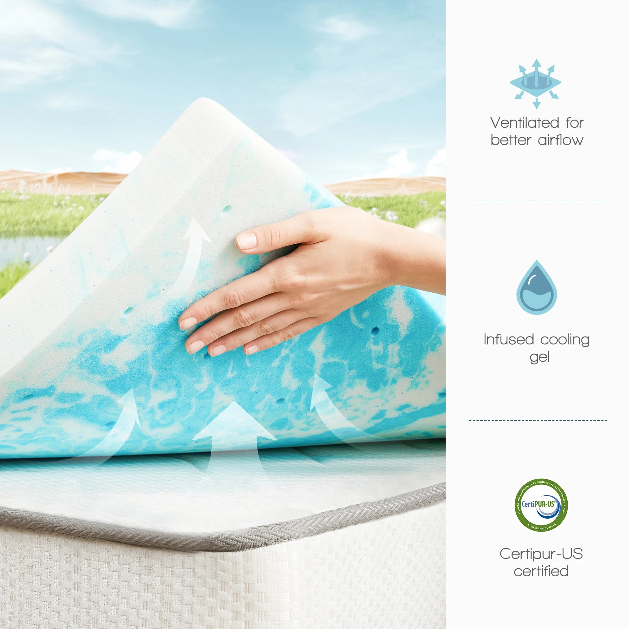 Cooling Gel Memory Foam Mattress Topper - Extra Thick Bed Pad