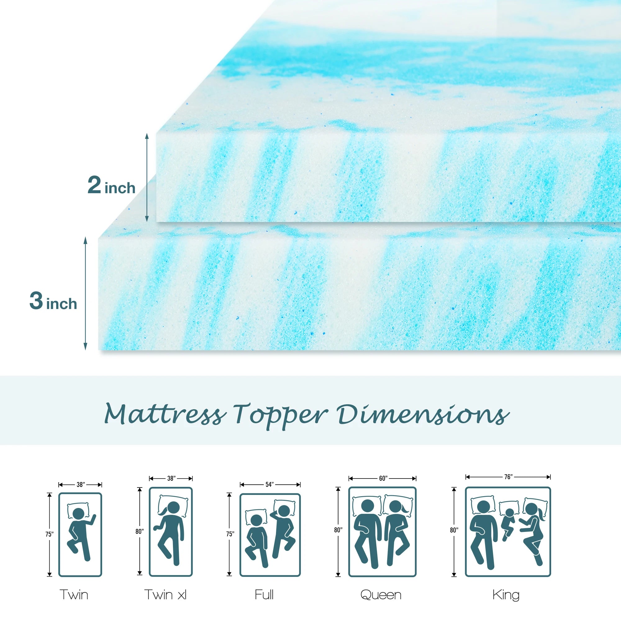 Cooling Gel Memory Foam Mattress Topper - Extra Thick Bed Pad