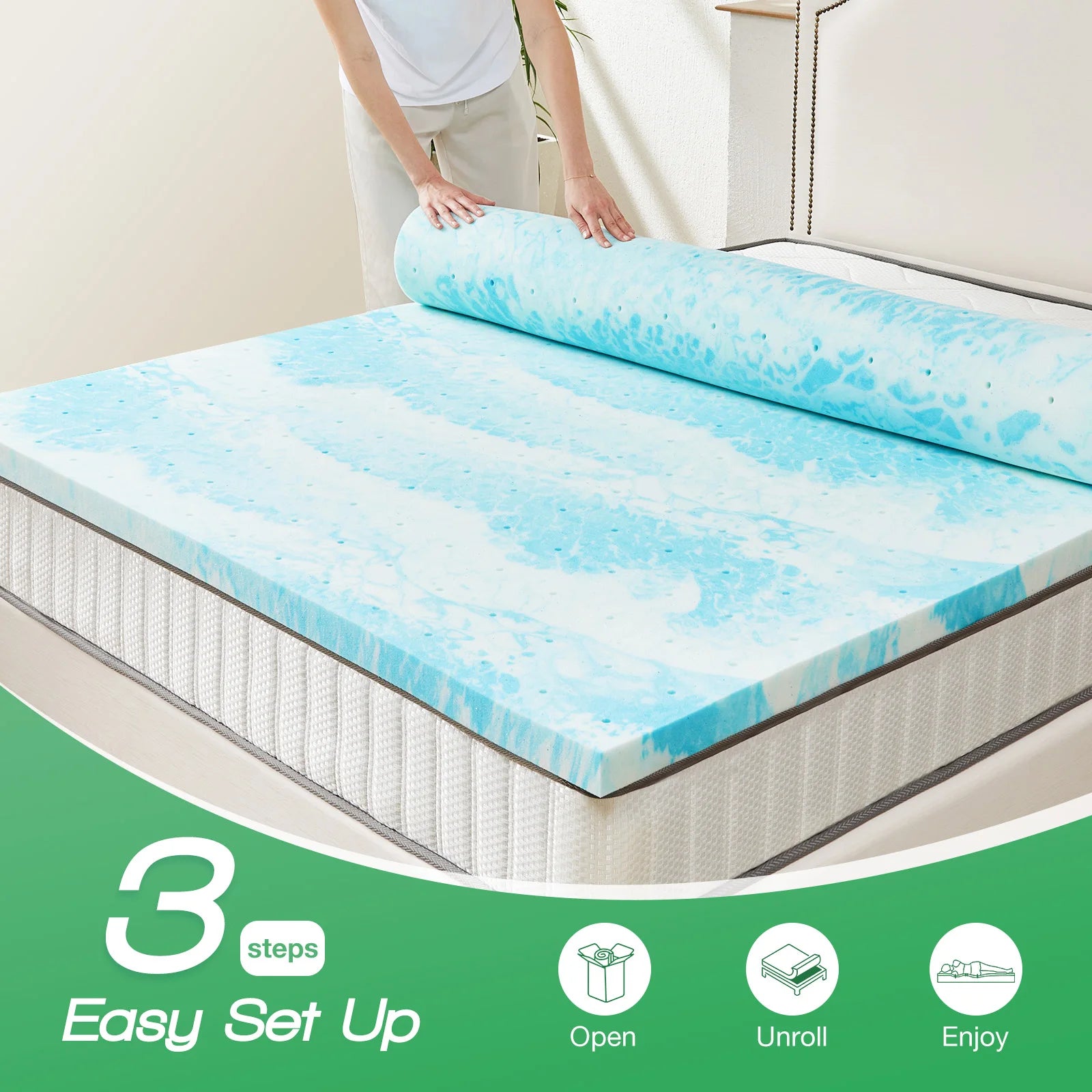 Cooling Gel Memory Foam Mattress Topper - Extra Thick Bed Pad