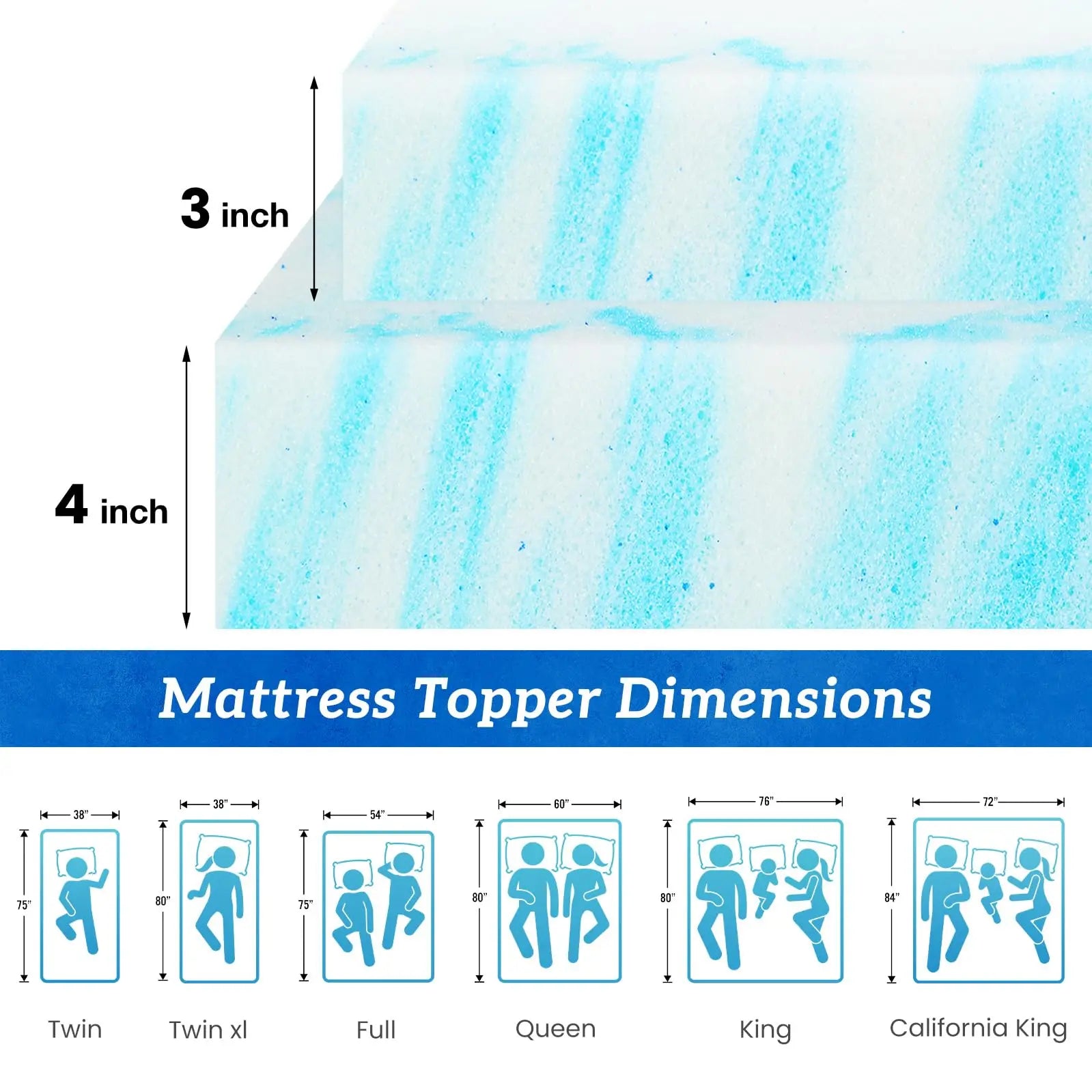 Cooling Gel Memory Foam Mattress Topper - Extra Thick Bed Pad