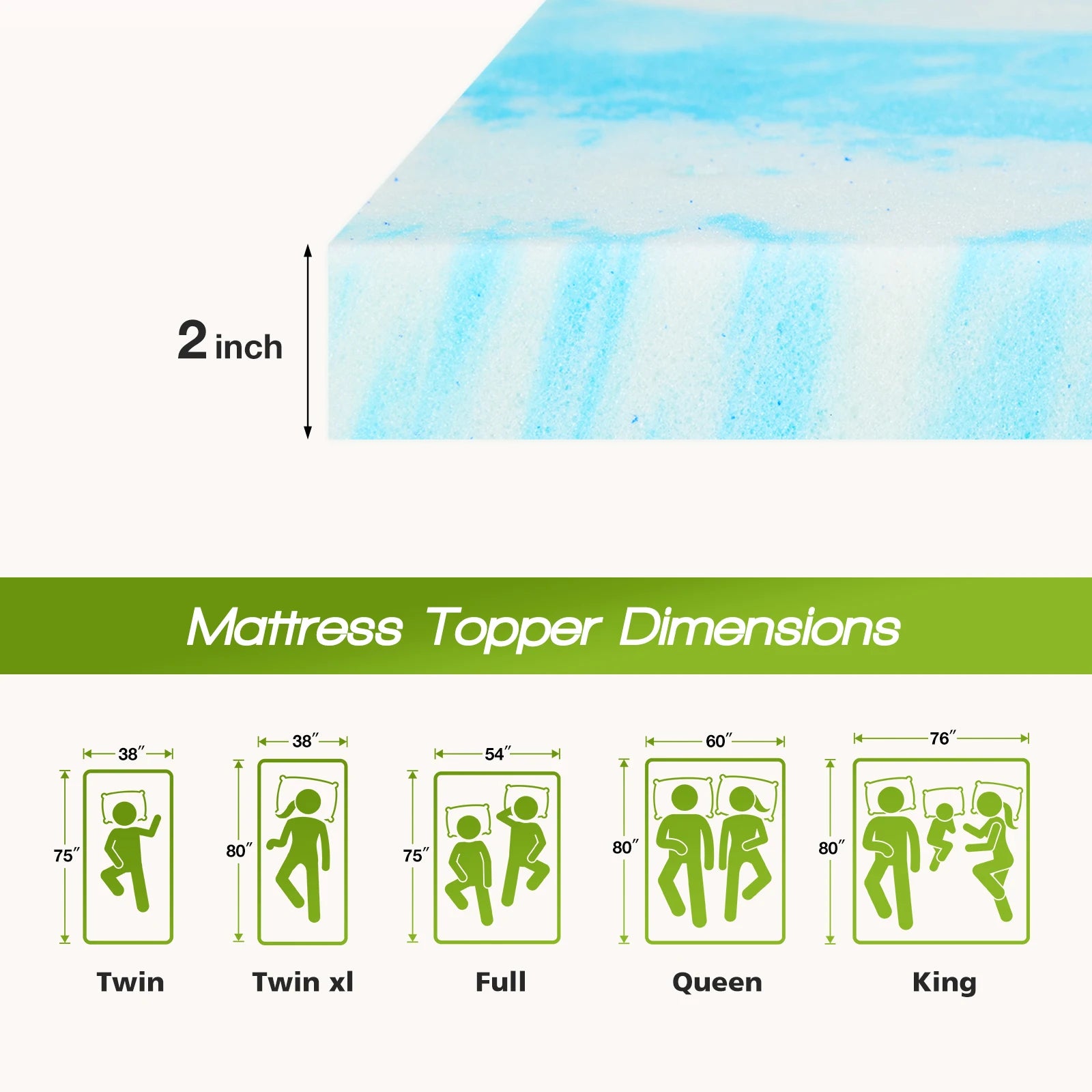 Cooling Gel Memory Foam Mattress Topper - Extra Thick Bed Pad