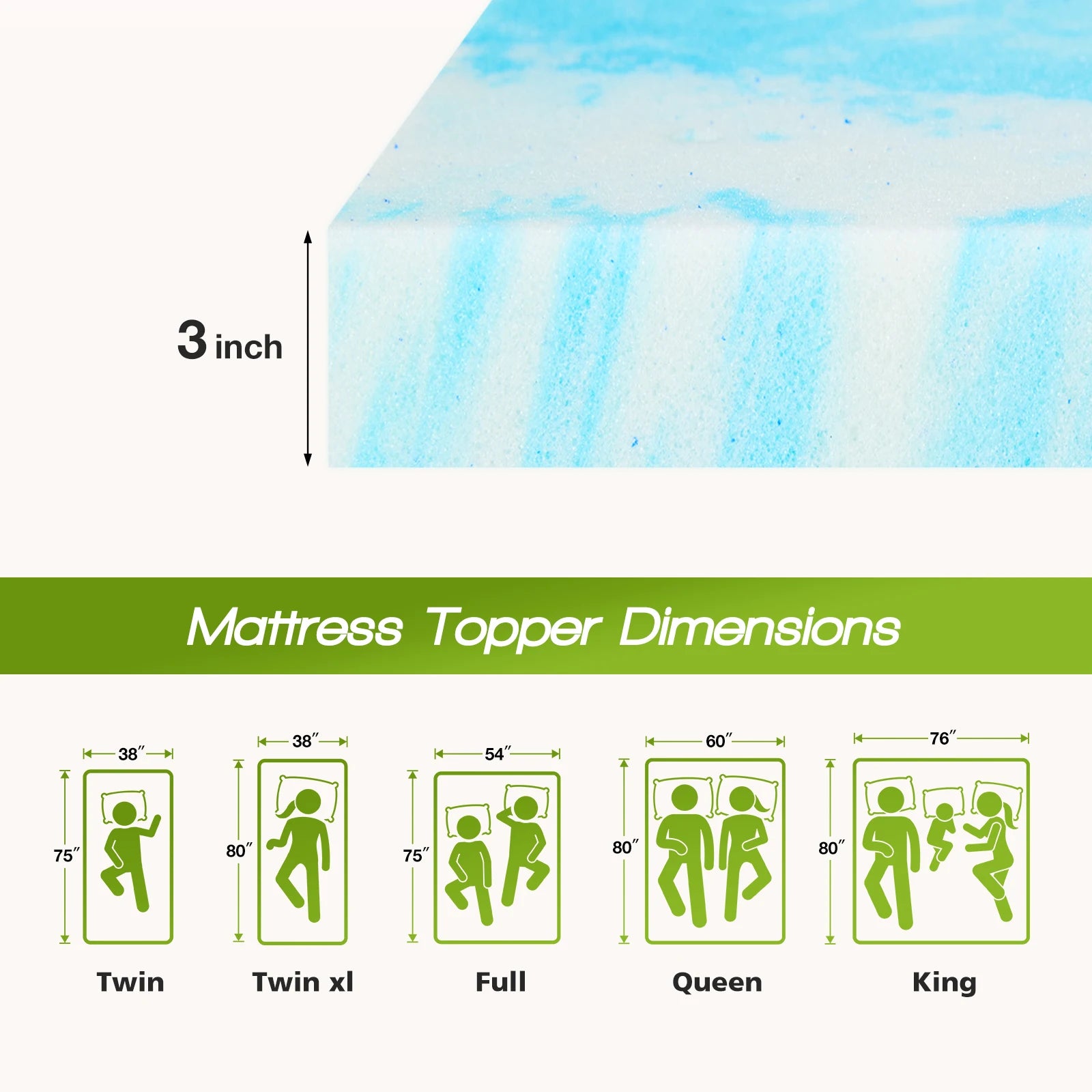 Cooling Gel Memory Foam Mattress Topper - Extra Thick Bed Pad