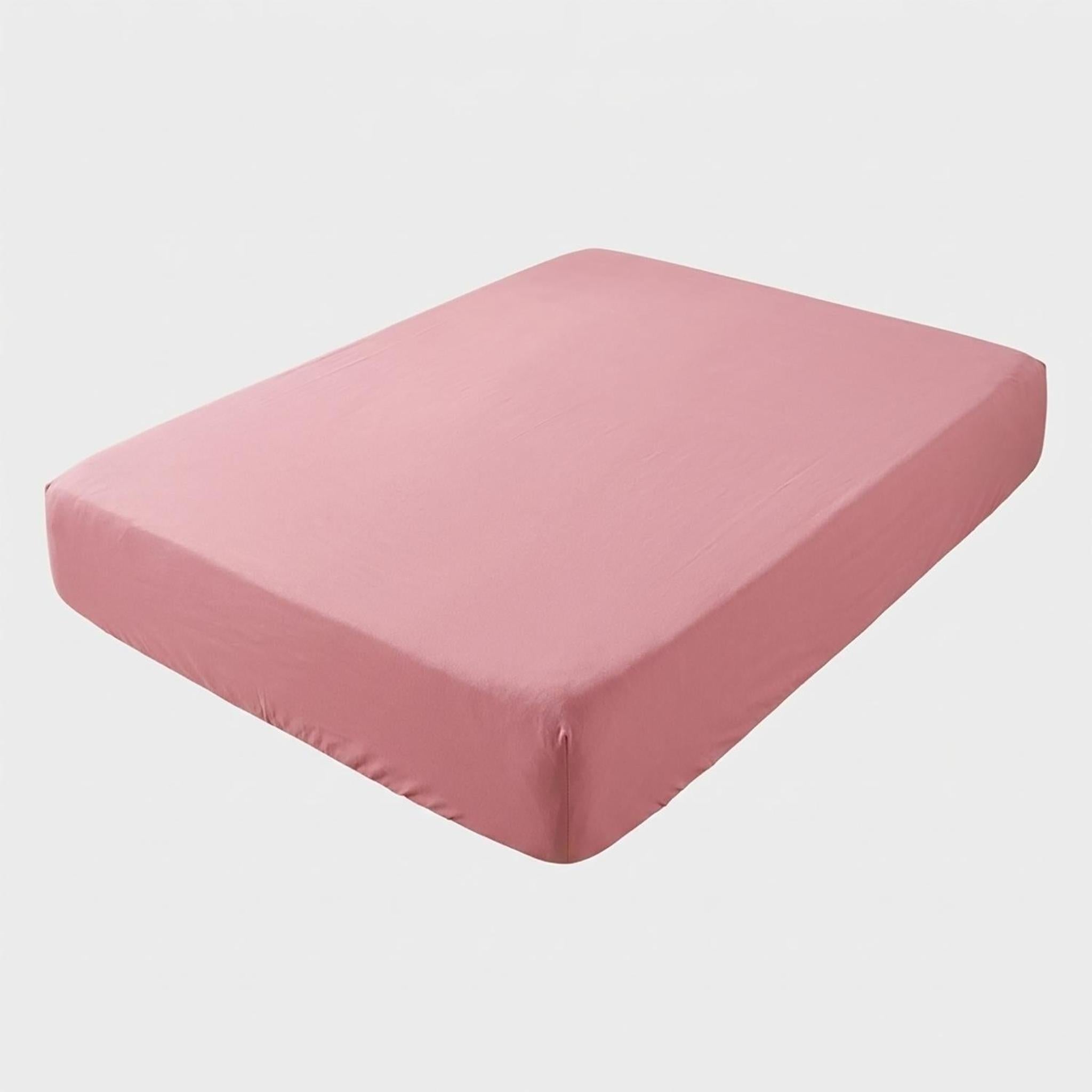 Pink cotton fitted sheet, Twin XL deep pocket, smooth and breathable fabric.