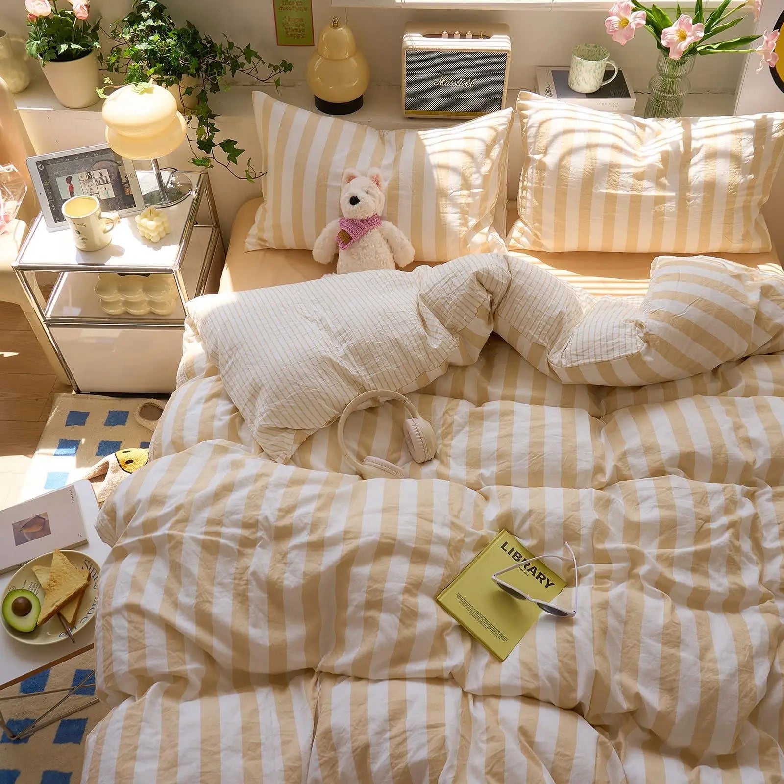 Cotton Crepe Striped Quilt Set