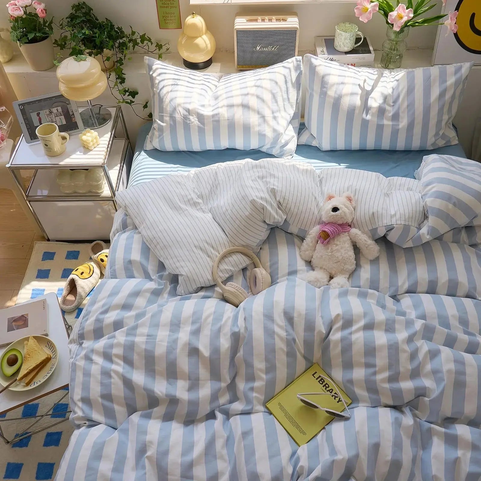 Cotton Crepe Striped Quilt Set