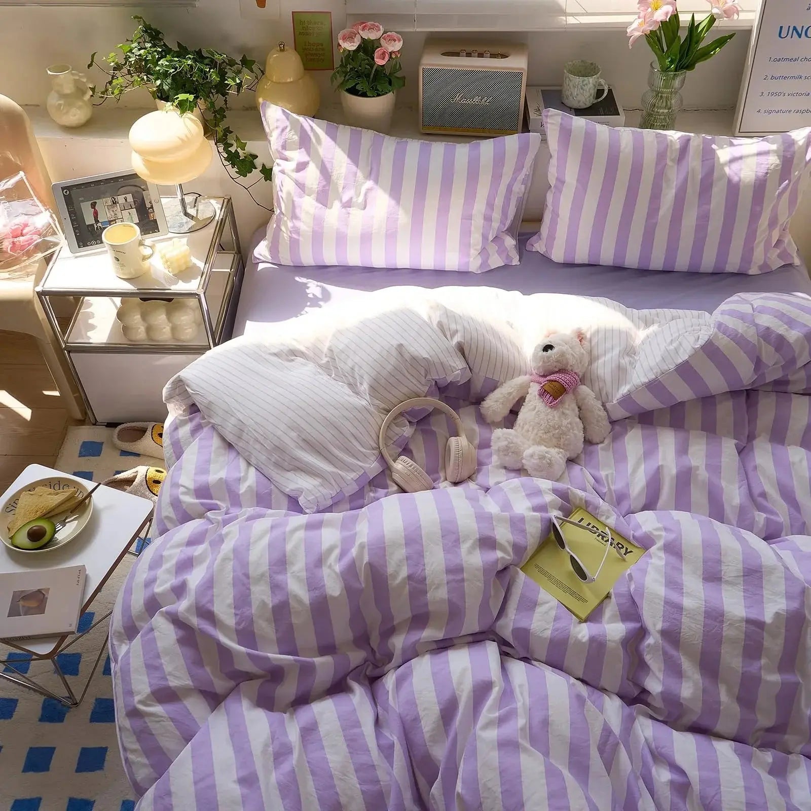 Cotton Crepe Striped Quilt Set