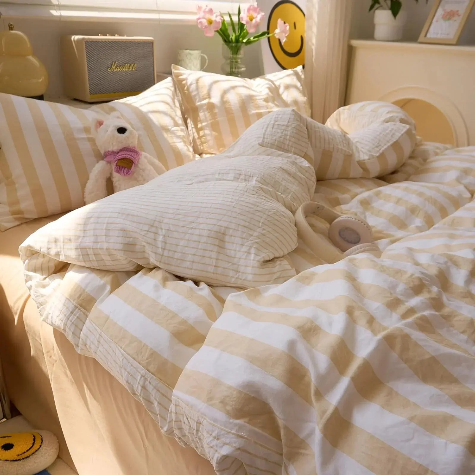 Cotton Crepe Striped Quilt Set
