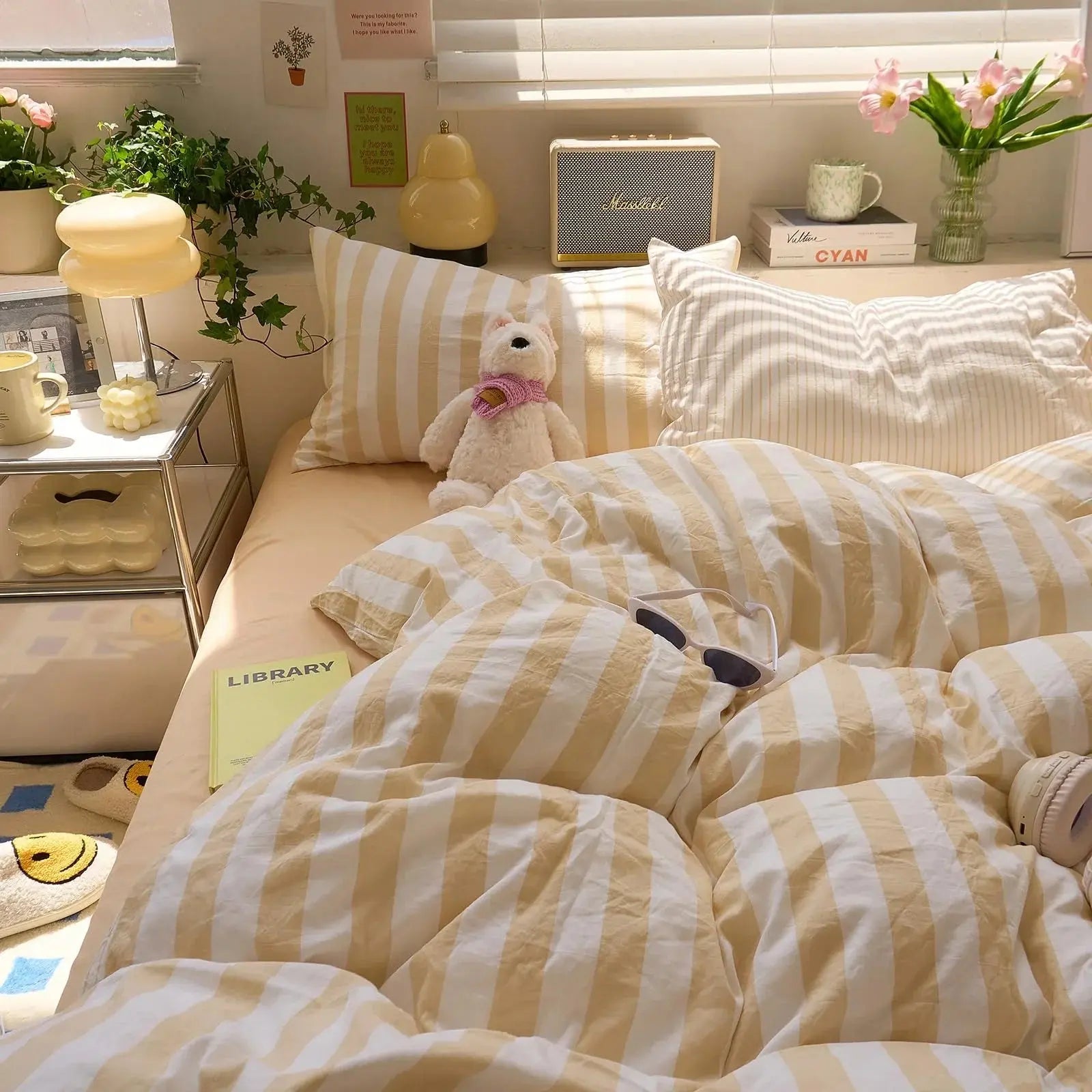 Cotton Crepe Striped Quilt Set