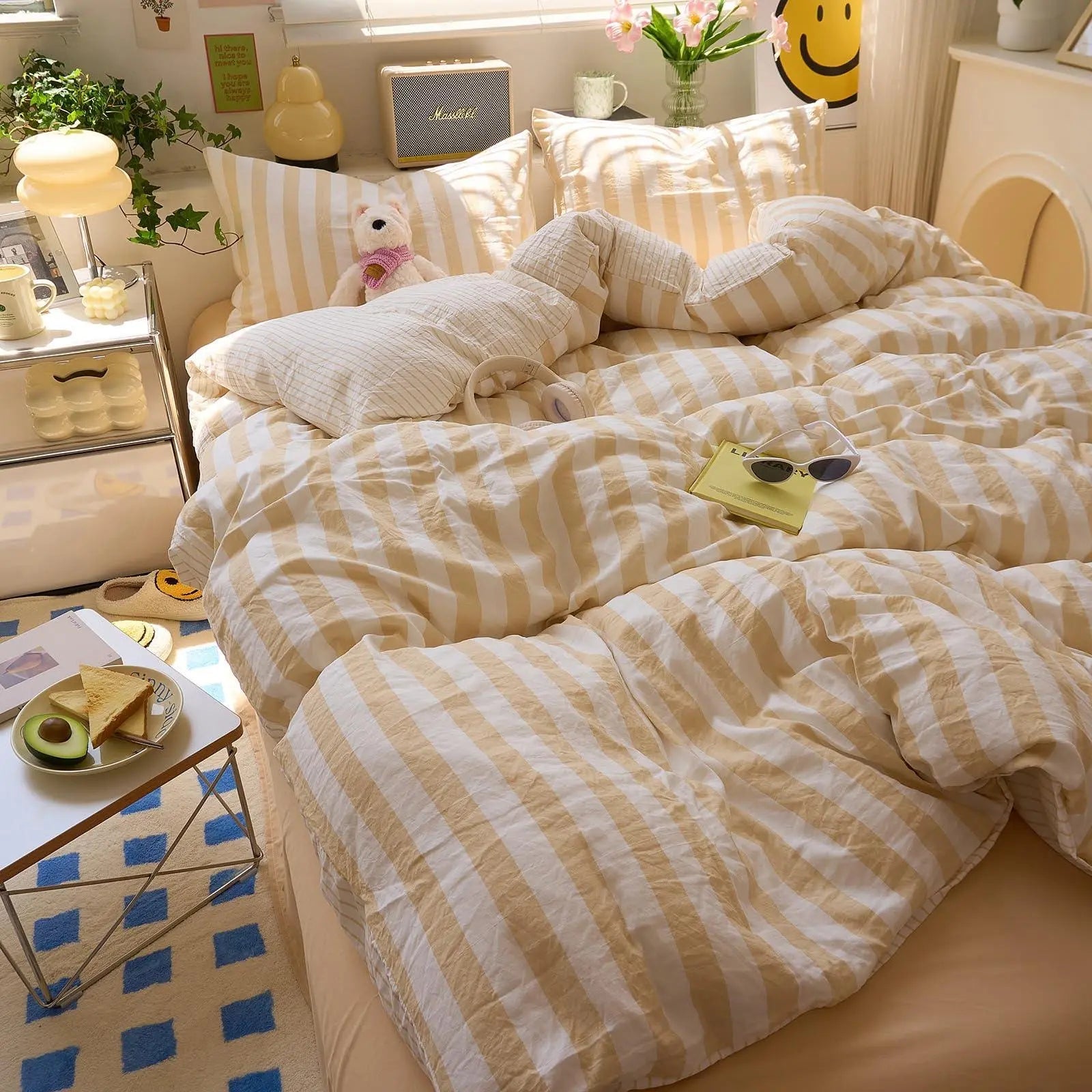 Cotton Crepe Striped Quilt Set