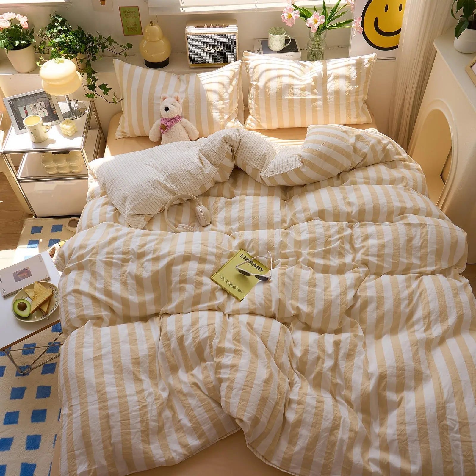 Cotton Crepe Striped Quilt Set