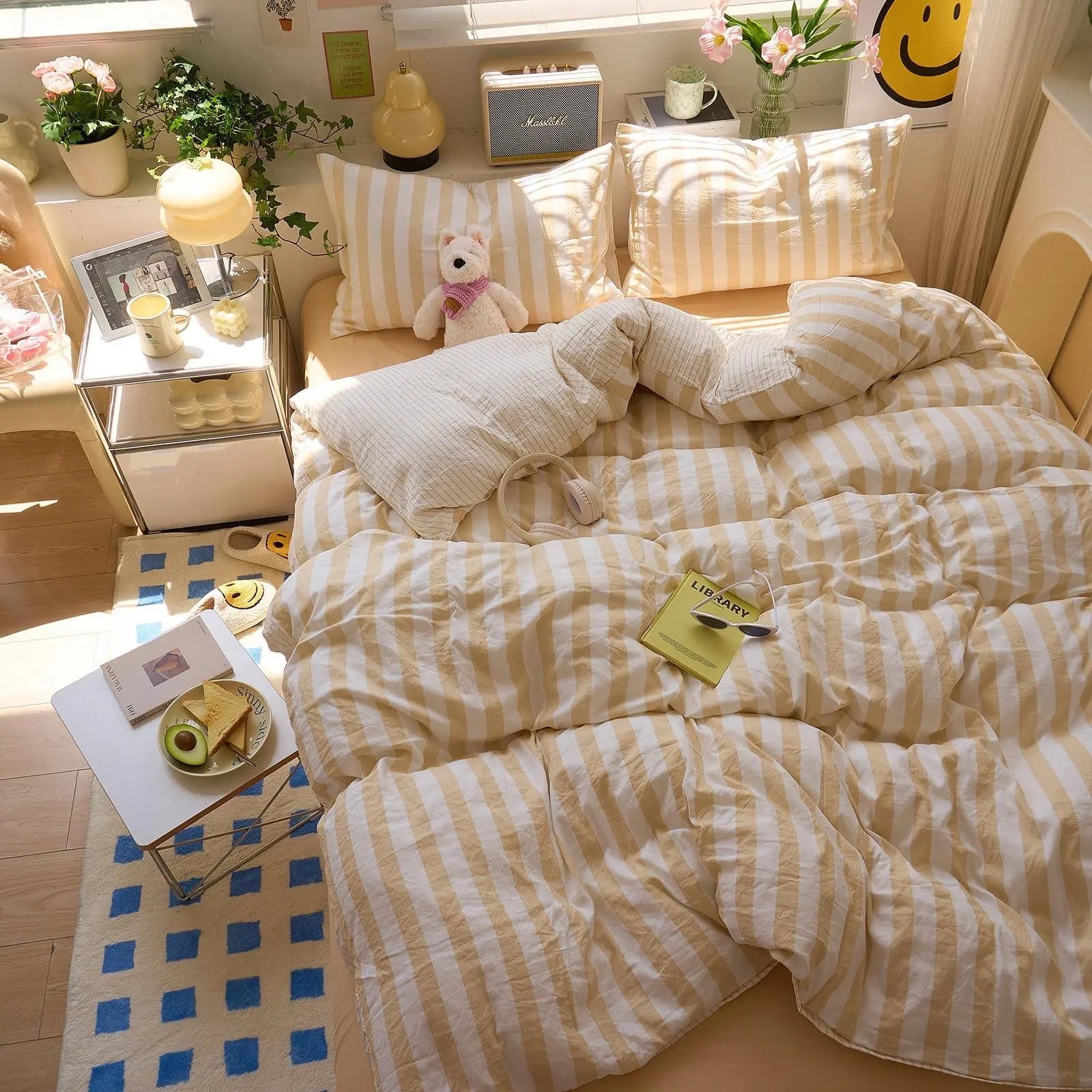 Cotton Crepe Striped Quilt Set