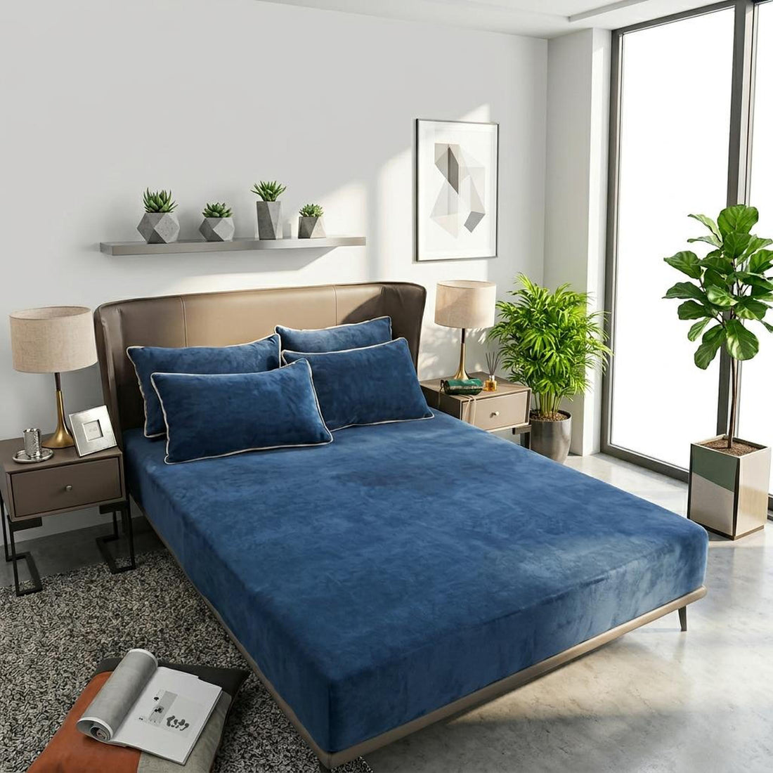 Cozy Flannel Fleece Fitted Sheet - Warm Soft Winter Bedding-Bedding & Linens-Glompi-Blue-Single size-Glompi