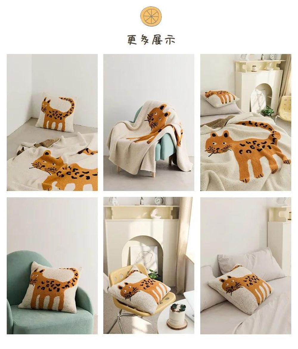 Cozy Half Velvet Blanket Set with Spotted Leopard Design & Pillow Cover