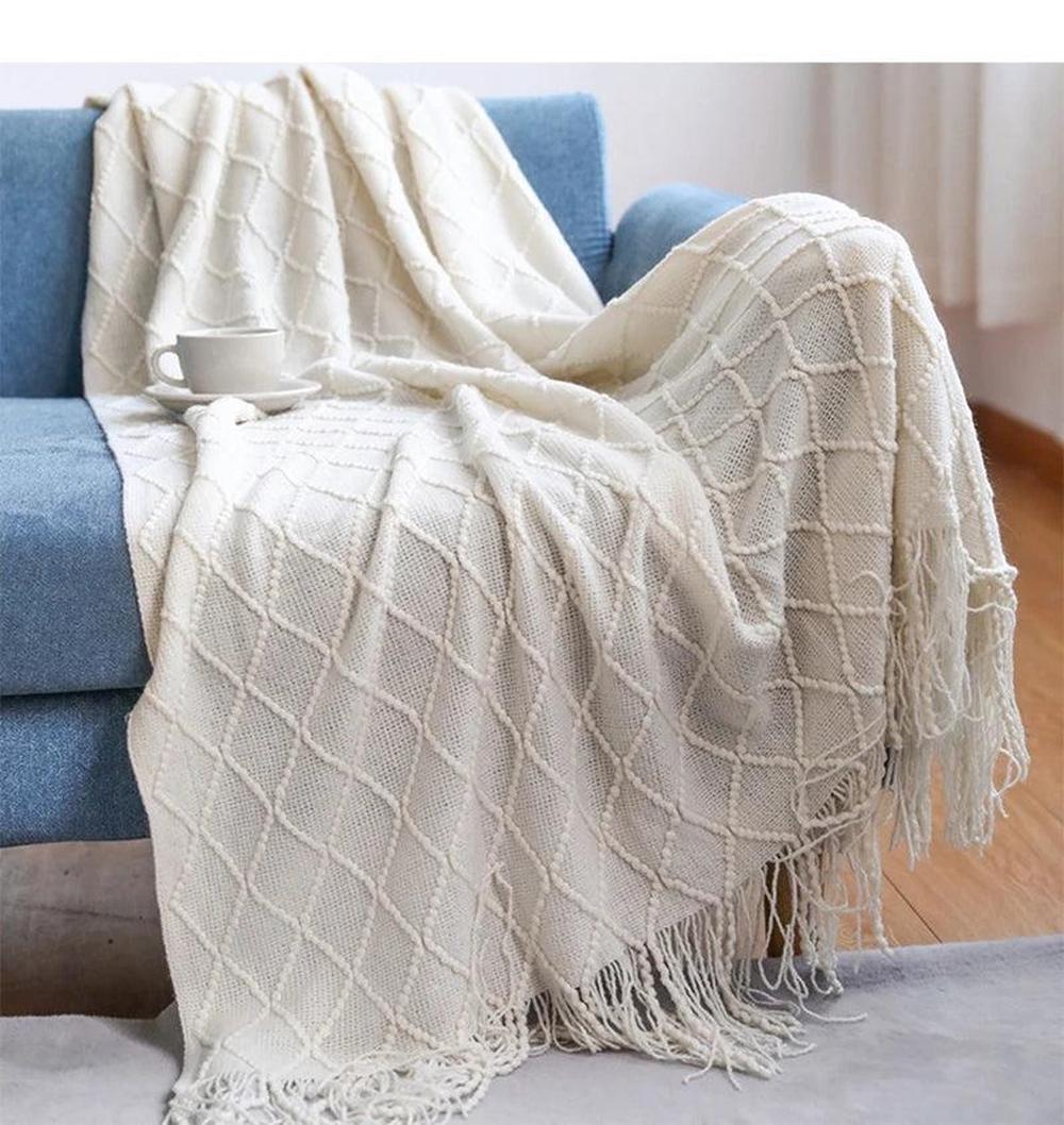 Cozy Knitted Throw Blanket - Soft Acrylic Vintage Style for Home Decor