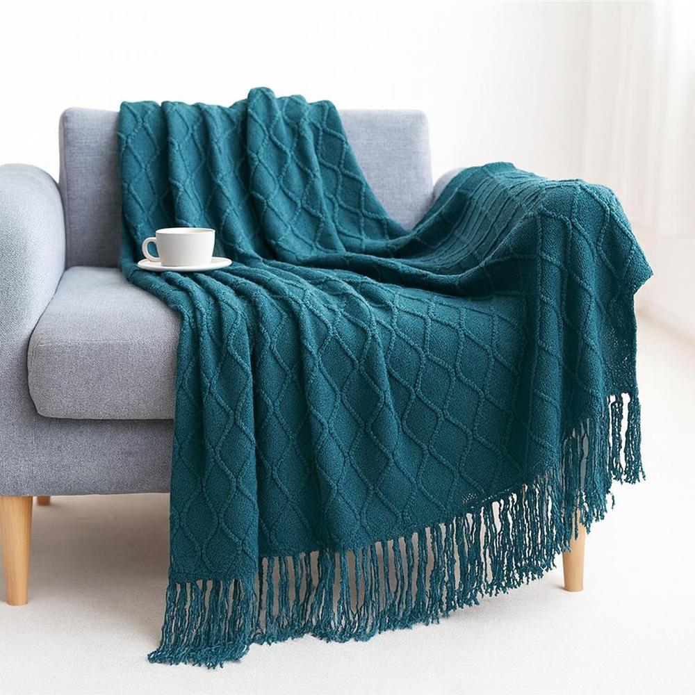 Cozy Knitted Throw Blanket - Soft Acrylic Vintage Style for Home Decor