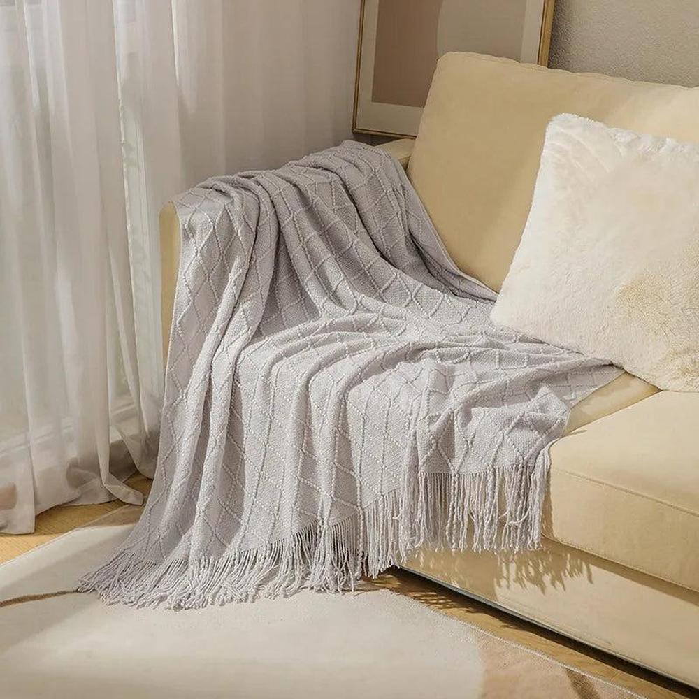Cozy Knitted Throw Blanket - Soft Acrylic Vintage Style for Home Decor