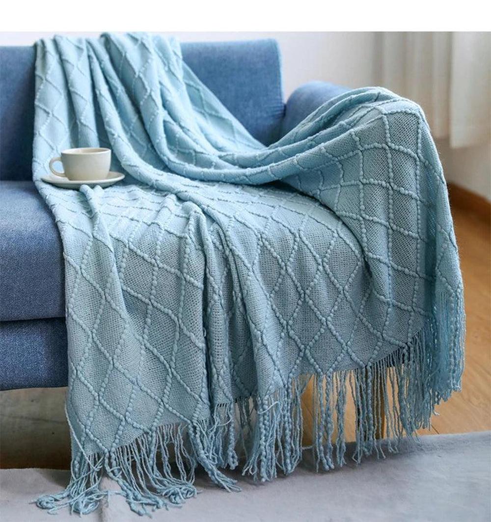 Cozy Knitted Throw Blanket - Soft Acrylic Vintage Style for Home Decor