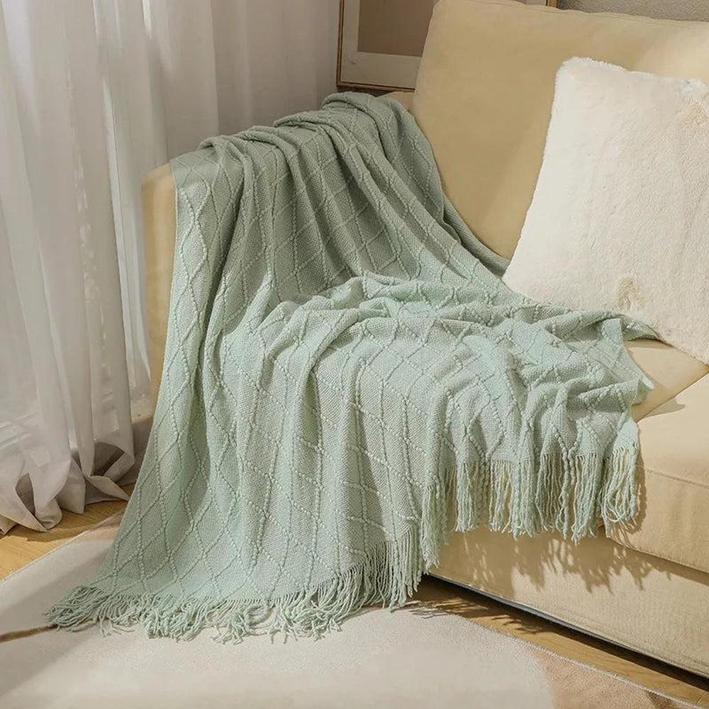 Cozy Knitted Throw Blanket - Soft Acrylic Vintage Style for Home Decor