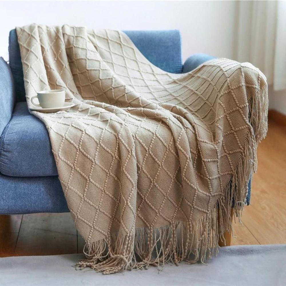 Cozy Knitted Throw Blanket - Soft Acrylic Vintage Style for Home Decor