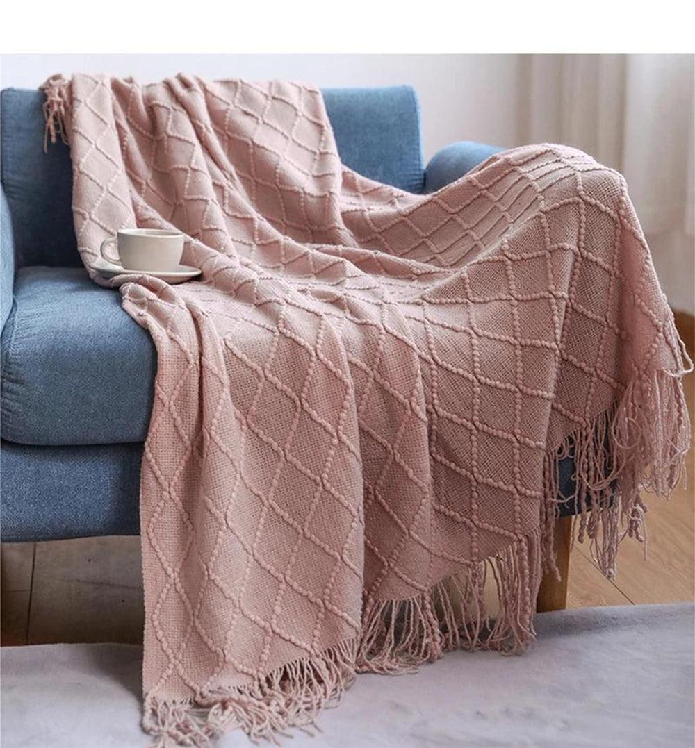 Cozy Knitted Throw Blanket - Soft Acrylic Vintage Style for Home Decor