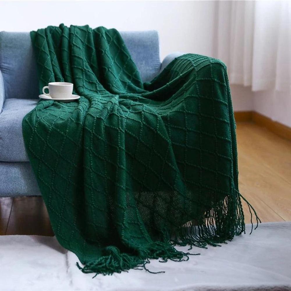 Cozy Knitted Throw Blanket - Soft Acrylic Vintage Style for Home Decor