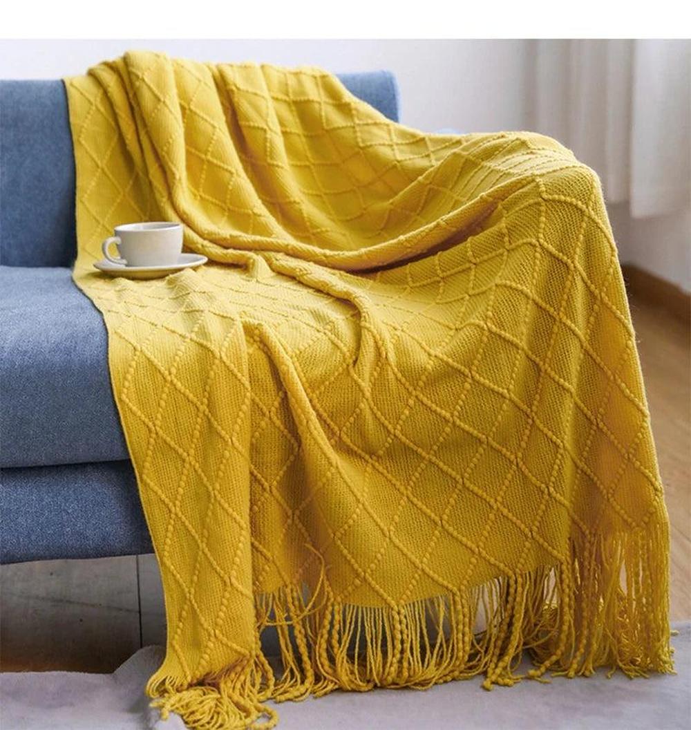 Cozy Knitted Throw Blanket - Soft Acrylic Vintage Style for Home Decor