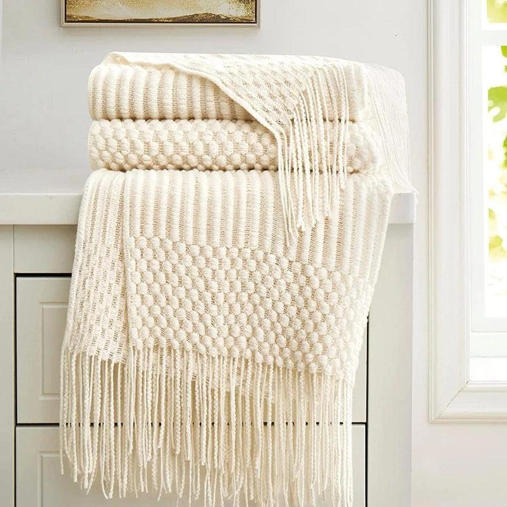 Cozy Knitted Throw Blanket - Soft Acrylic Vintage Style for Home Decor