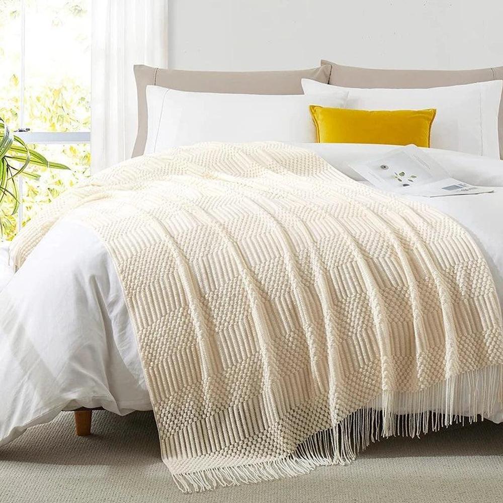 Cozy Knitted Throw Blanket - Soft Acrylic Vintage Style for Home Decor