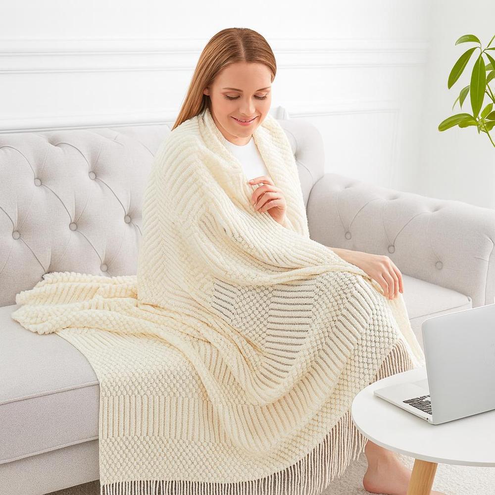 Cozy Knitted Throw Blanket - Soft Acrylic Vintage Style for Home Decor