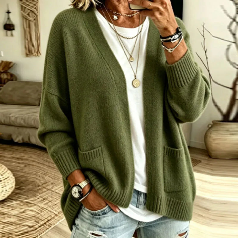 Cozy Oversized Open Front Cardigan Sweater with Pockets 3