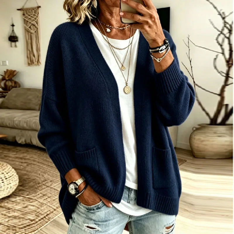 Cozy Oversized Open Front Cardigan Sweater with Pockets 0