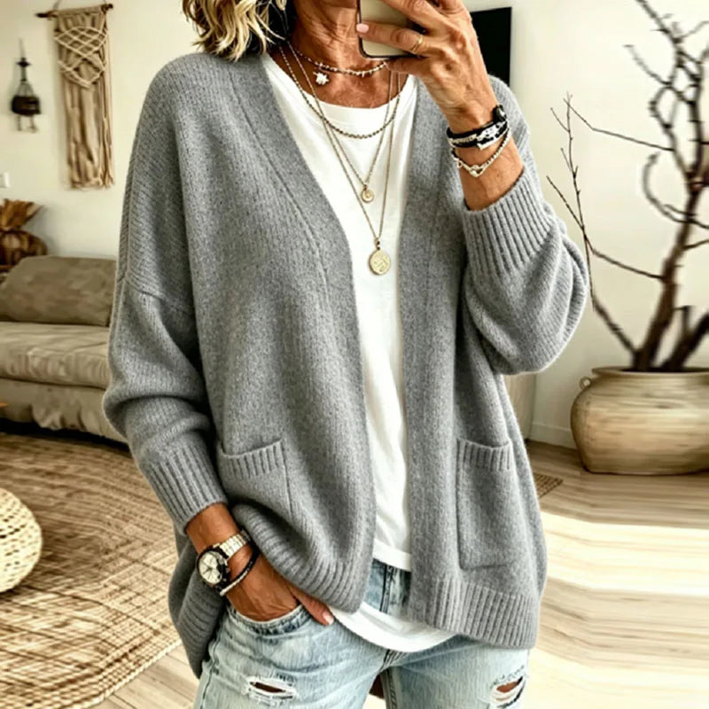Cozy Oversized Open Front Cardigan Sweater with Pockets 2
