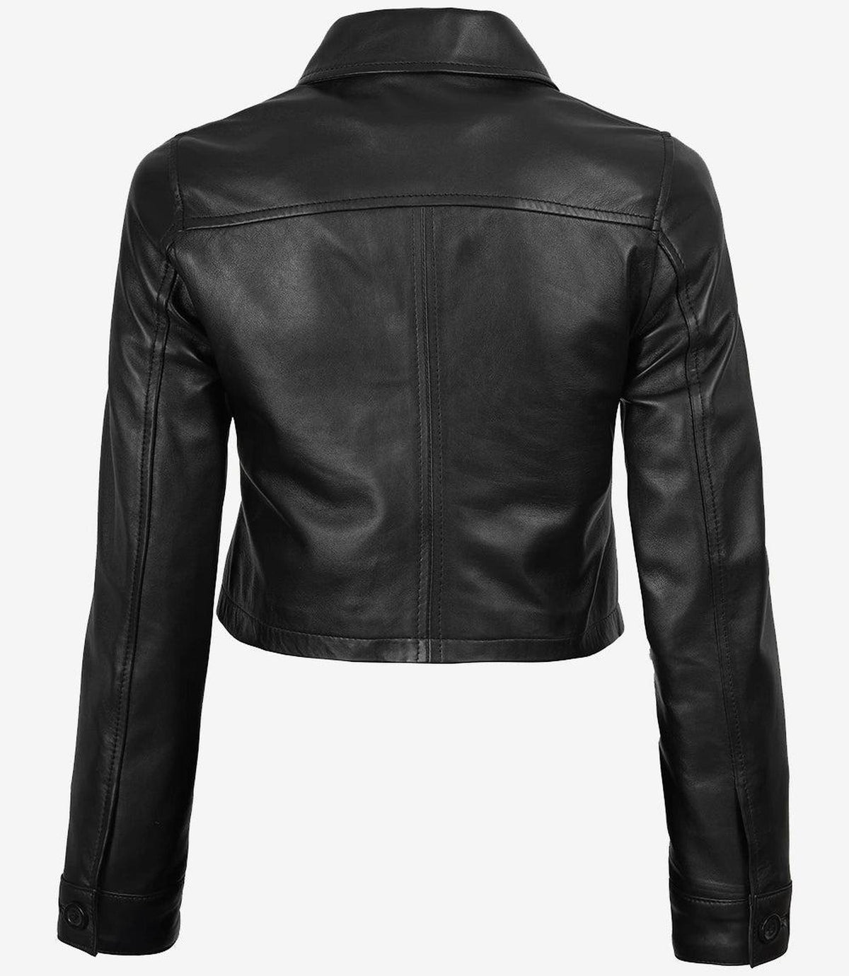 Cropped Black Lambskin Leather Jacket for Women-Leather Jackets-Glompi-Glompi