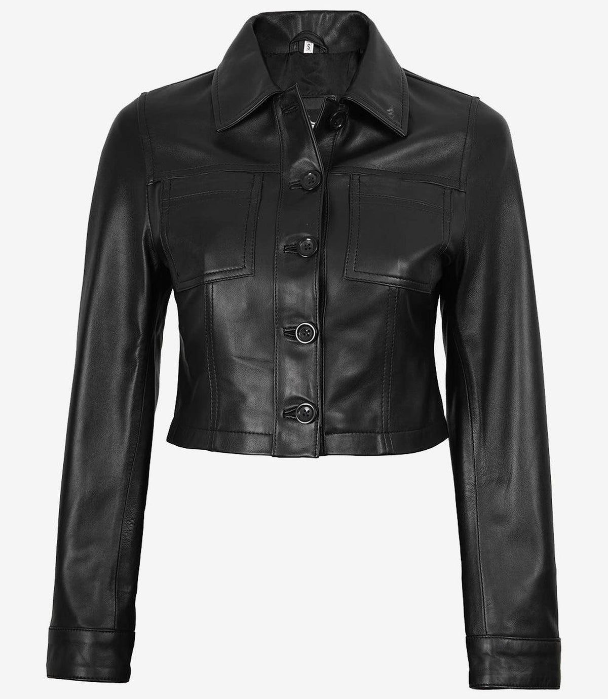 Cropped Black Lambskin Leather Jacket for Women-Leather Jackets-Glompi-Glompi