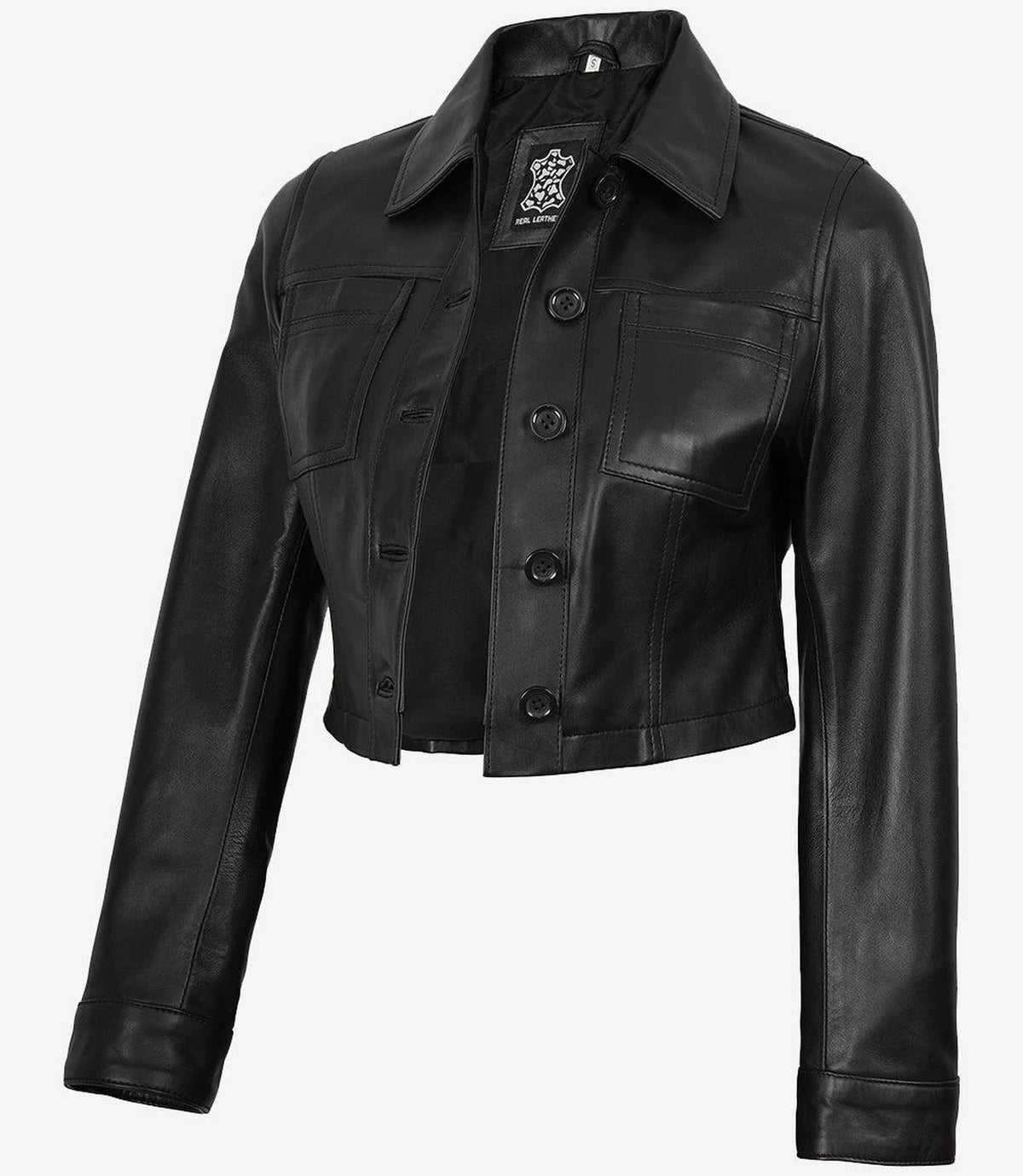 Cropped Black Lambskin Leather Jacket for Women-Leather Jackets-Glompi-Glompi