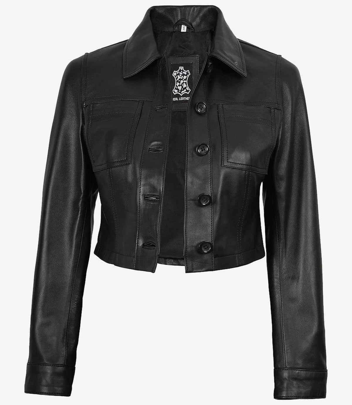 Cropped Black Lambskin Leather Jacket for Women-Leather Jackets-Glompi-XS-Glompi