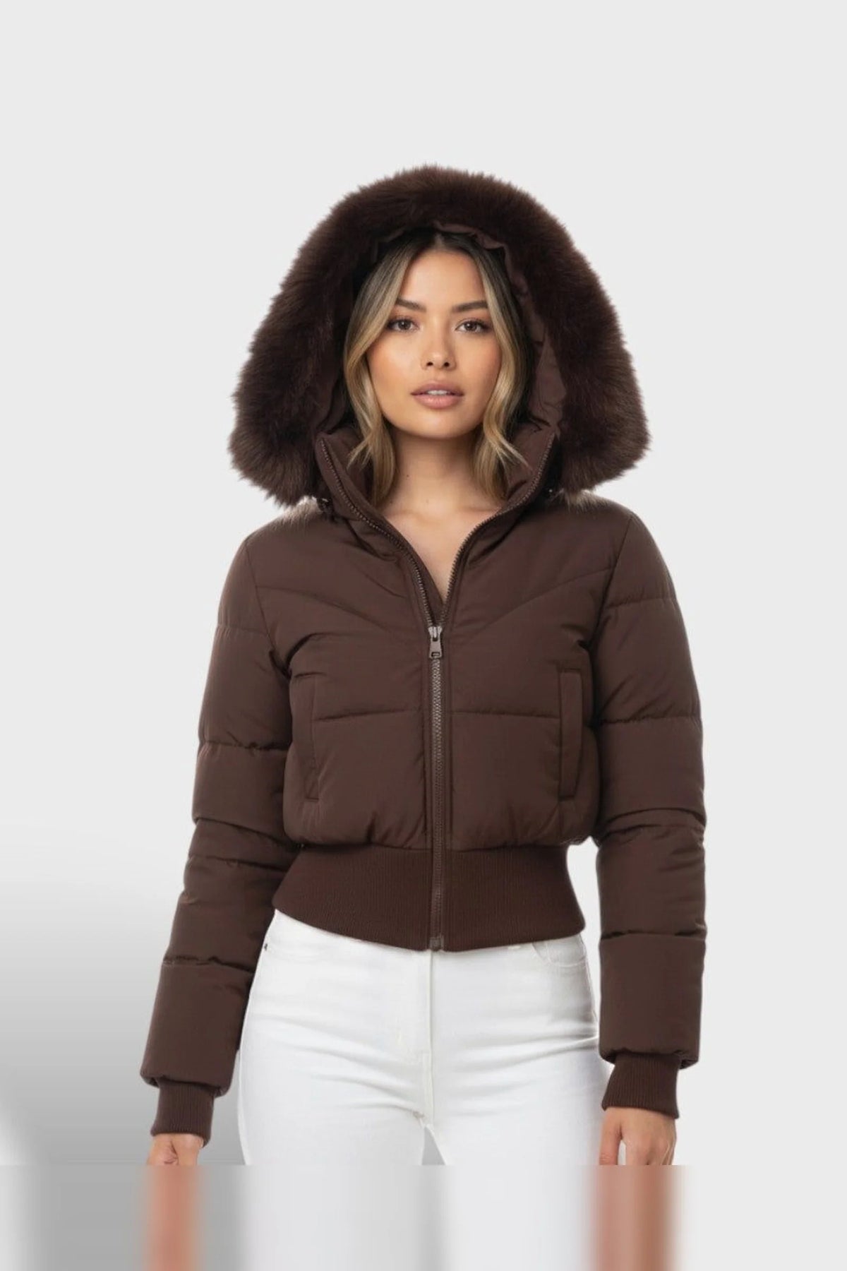 Cropped Black Puffer Jacket for Women with Ribbed Cuffs 0