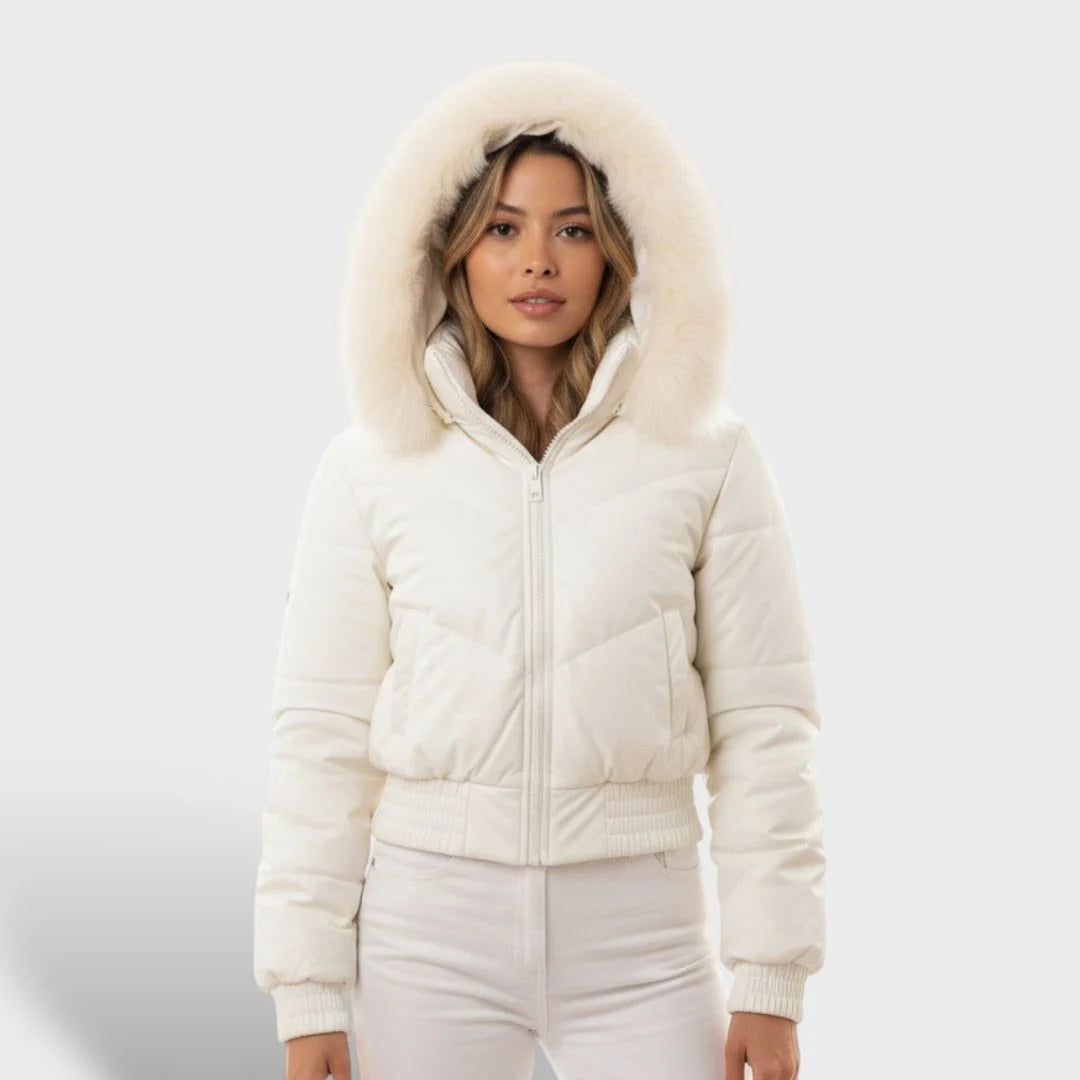 Cropped Black Puffer Jacket for Women with Ribbed Cuffs 1