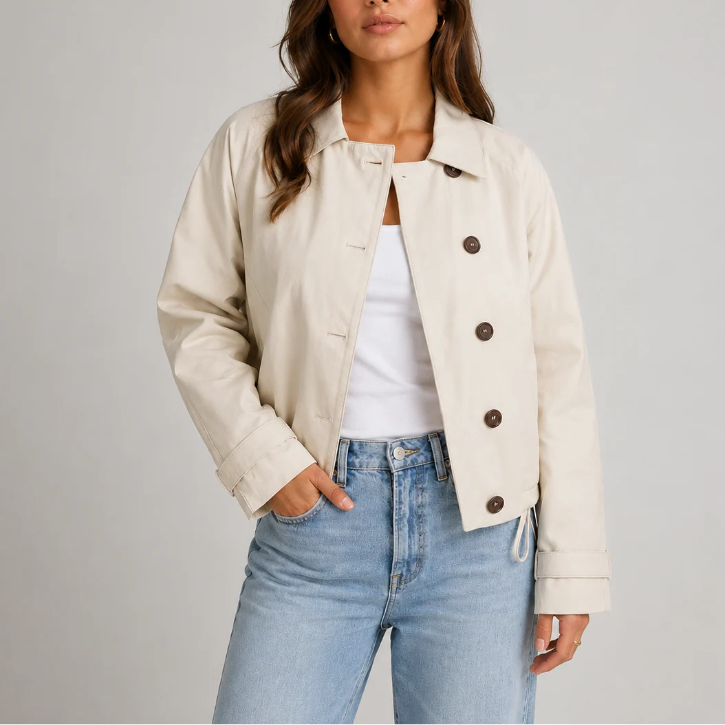 Cropped Button Front Jacket with Classic Collar 0