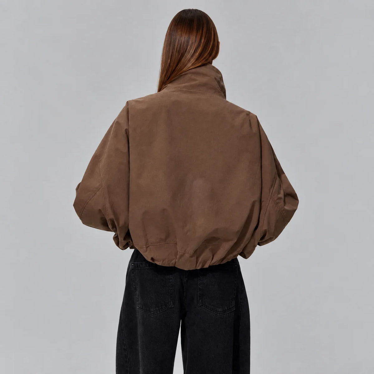 Cropped Oversized Bomber Jacket with High Neck Design 1