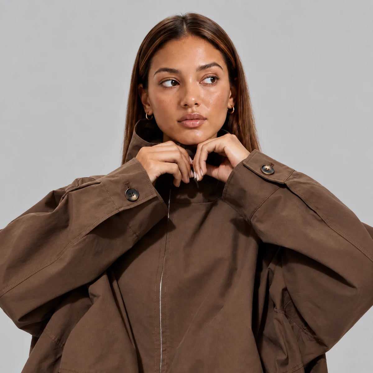 Cropped Oversized Bomber Jacket with High Neck Design 2