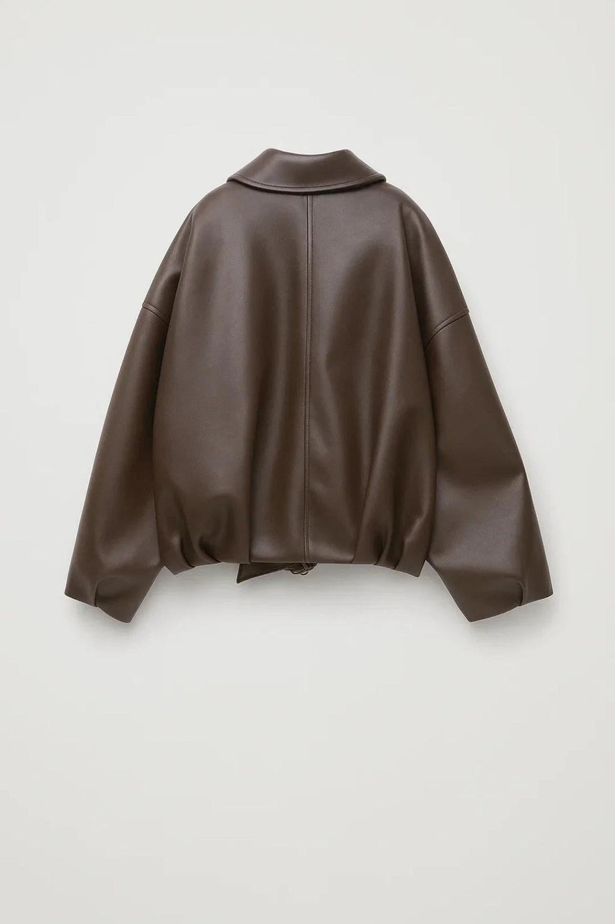 Cropped Oversized Faux Leather Jacket with Belt 2