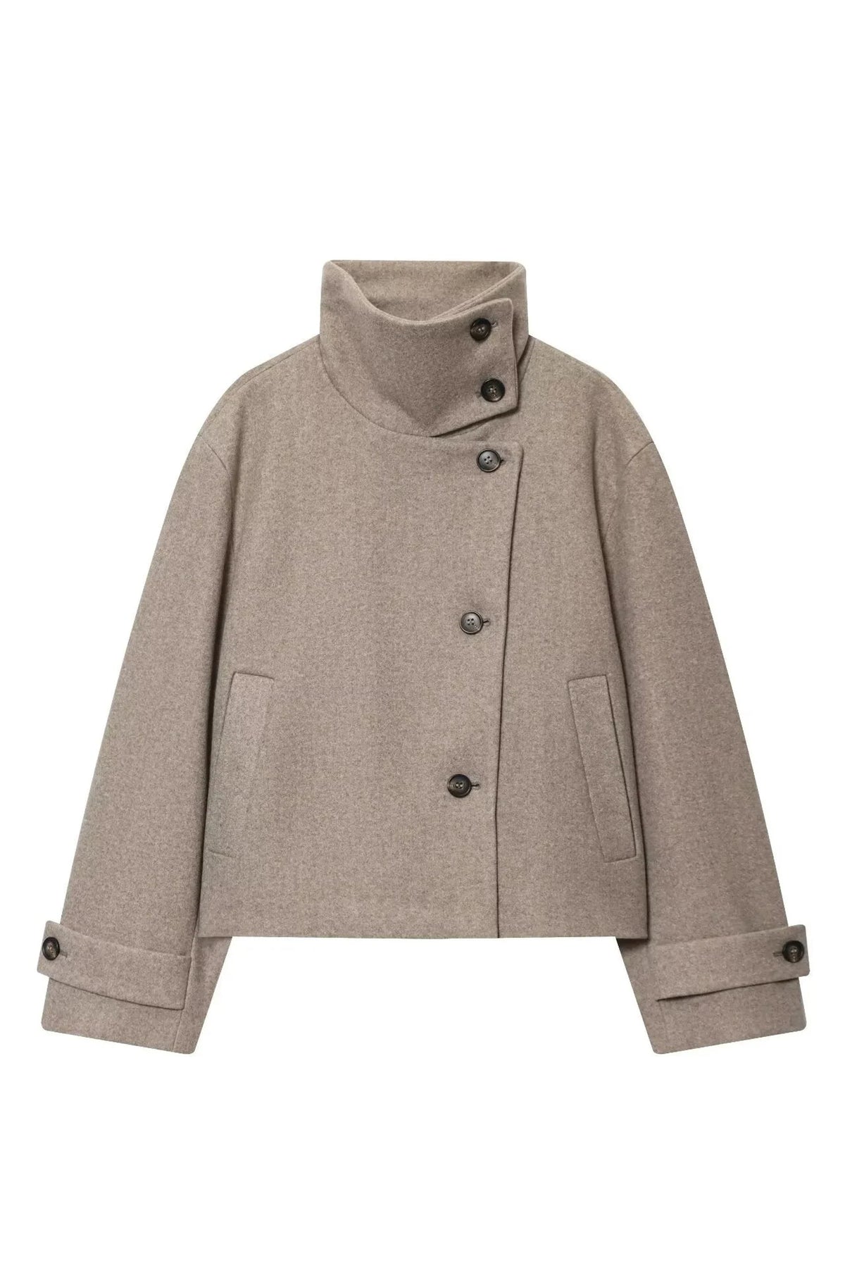 Cropped Wool Blend Jacket with Buckle Collar for Women 1
