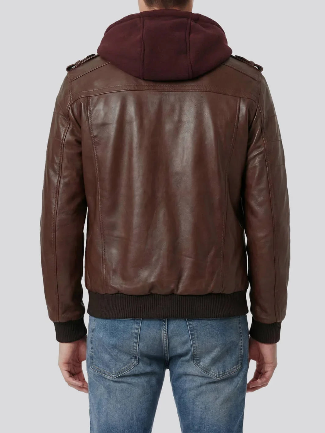 Dark Brown Hooded Men's Leather Bomber Jacket 2